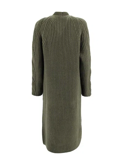 D Exterior Long Ribbed Cardigan In Green
