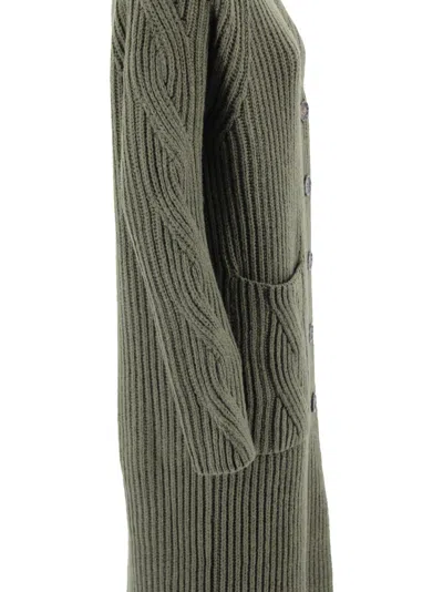 D Exterior Long Ribbed Cardigan In Green