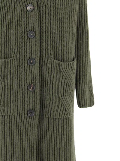 D Exterior Long Ribbed Cardigan In Green