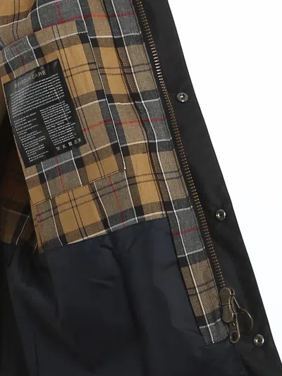 Barbour Waxed Jacket With Corduroy Collar And Pockets In Blue