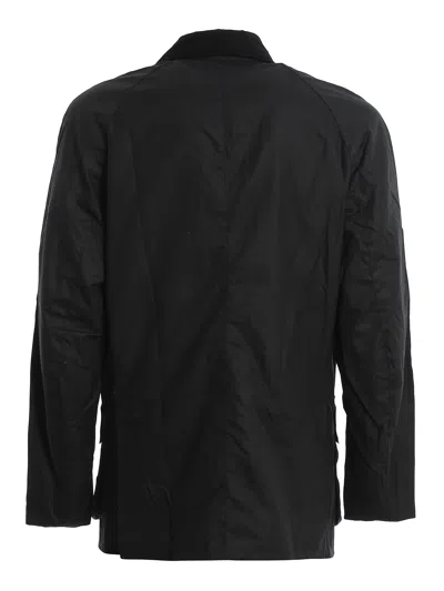 Barbour Waxed Jacket With Corduroy Collar And Pockets In Blue