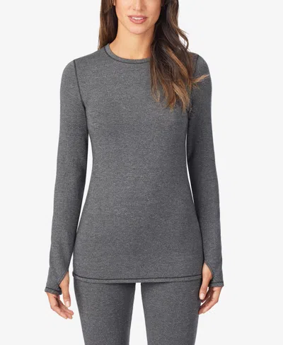 Cuddl Duds Women's Long Sleeve Crew Neck T-shirt In Gray