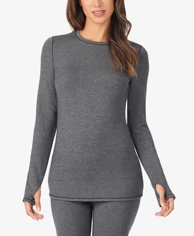 Cuddl Duds Women's Long Sleeve Crew Neck T-shirt In Gray