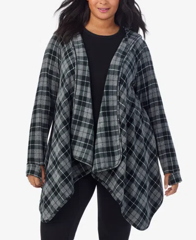 Cuddl Duds Plus Size Hooded Wrap In Gray