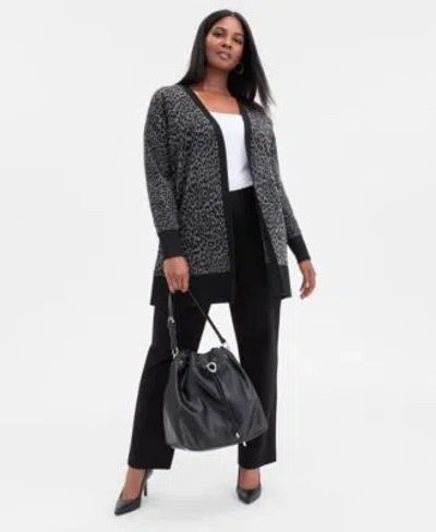 Inc International Concepts Women's Jacquard Animal-print Long Cardigan, Macy's Exclusive In Black