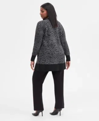 Inc International Concepts Women's Jacquard Animal-print Long Cardigan, Macy's Exclusive In Black