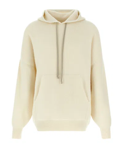 Rick Owens Hooded Sweater With Drawstring And Pocket In White