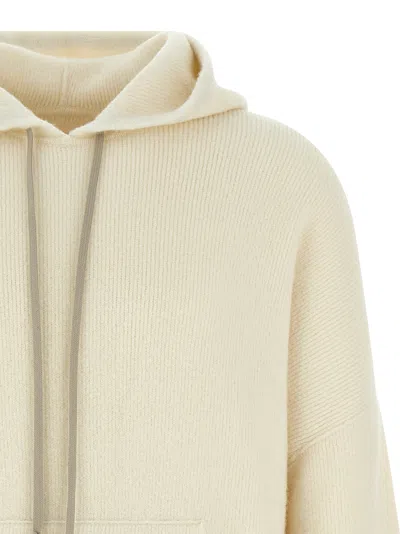 Rick Owens Hooded Sweater With Drawstring And Pocket In White