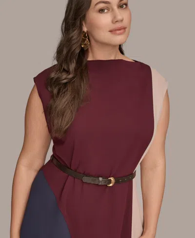 Donna Karan Color Block A Line Dress In Burgundy