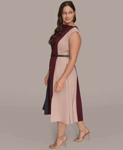 Donna Karan Color Block A Line Dress In Burgundy