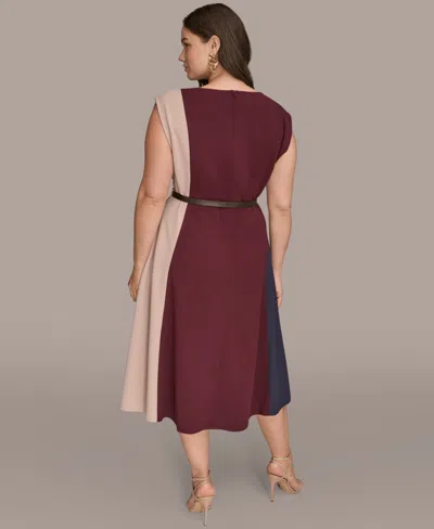 Donna Karan Color Block A Line Dress In Burgundy