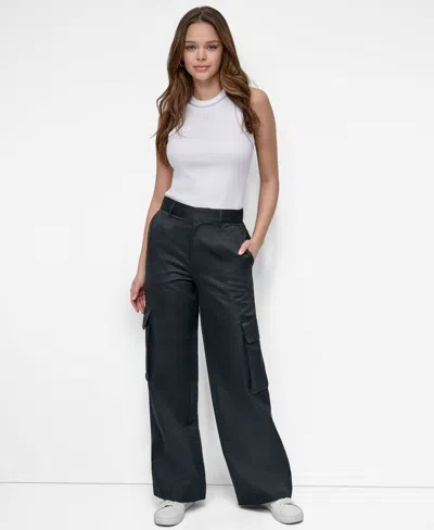 Dkny Jeans Women's High Waist Wide Leg Cargo Pants In Black