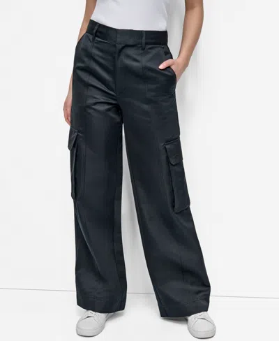 Dkny Jeans Women's High Waist Wide Leg Cargo Pants In Black