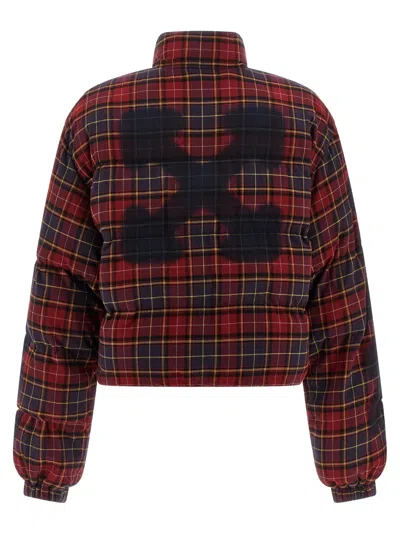 Off-white 'check Flan Arrow Spray' Down Jacket In Burgundy