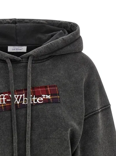 Off-white Cropped Hoodie Plaid Patch In Brown