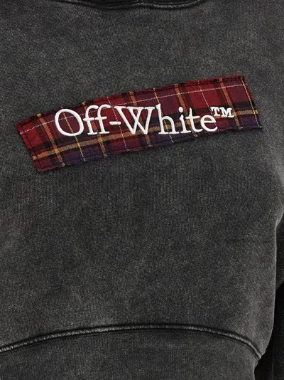 Off-white Cropped Hoodie Plaid Patch In Brown