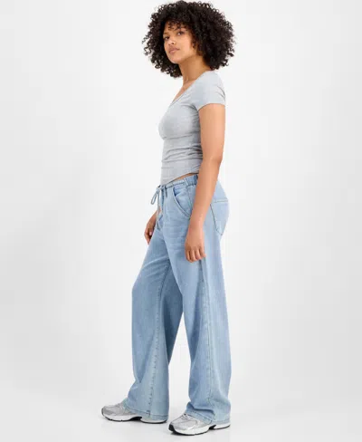 Indigo Rein Juniors' Cotton Wide-leg Drawstring Jeans In Gray