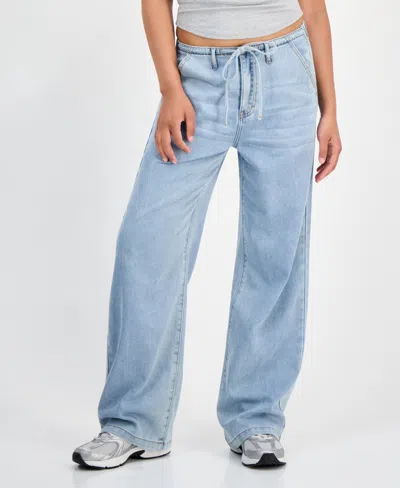Indigo Rein Juniors' Cotton Wide-leg Drawstring Jeans In Gray