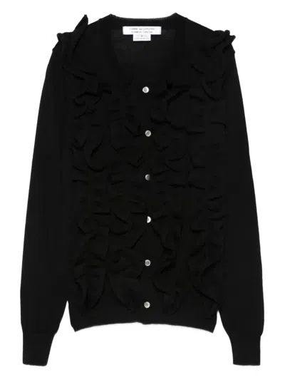 Comme Des Garçons Ruffle Wool Cardigan In Black