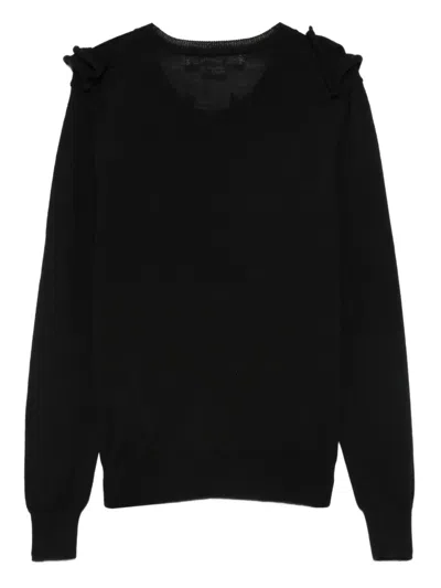 Comme Des Garçons Ruffle Wool Cardigan In Black