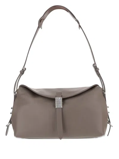 Pinko Structured Grey Handbag With Minimalist Aesthetic In Gray