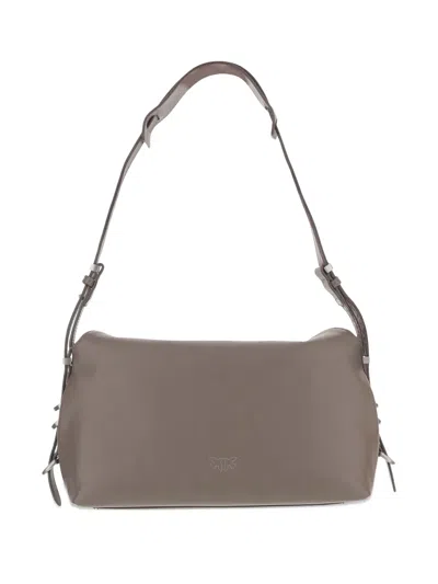 Pinko Structured Grey Handbag With Minimalist Aesthetic In Gray