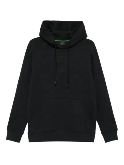Hugo Boss Mens Dark Blue Branded Pouch-pocket Stretch-jersey Hoody Xl In Black