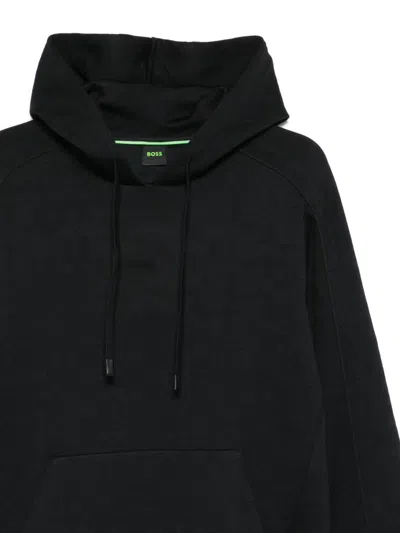 Hugo Boss Mens Dark Blue Branded Pouch-pocket Stretch-jersey Hoody Xl In Black