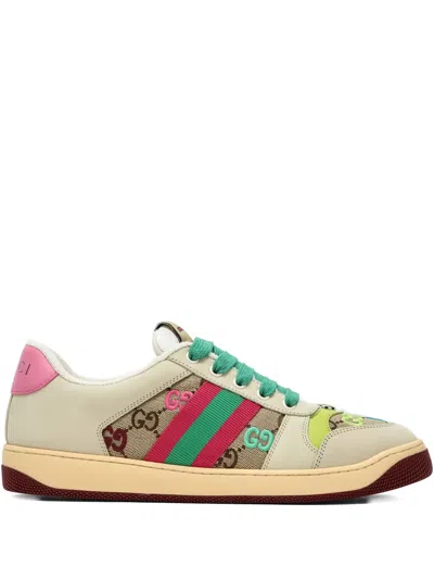 Gucci Screener Trainer In Gg Fabric And Multicolour Details In Brown