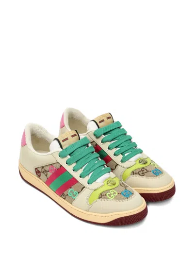 Gucci Screener Trainer In Gg Fabric And Multicolour Details In Brown