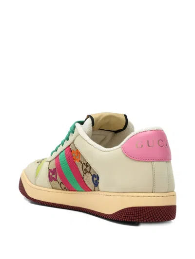 Gucci Screener Trainer In Gg Fabric And Multicolour Details In Brown