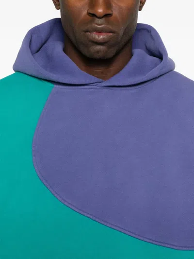 Erl Hooded Color Block Sweatshirt With Ribbed Cuffs And Hem In Blue