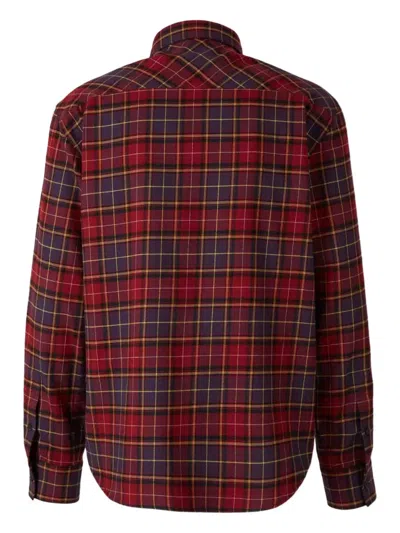 Off-white Bordeaux Shirt With Maxi Logo Lettering On The Front And All-over Check Motif In Wool Man In Red