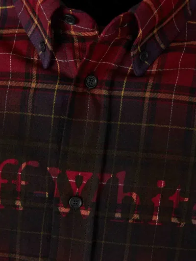 Off-white Bordeaux Shirt With Maxi Logo Lettering On The Front And All-over Check Motif In Wool Man In Red