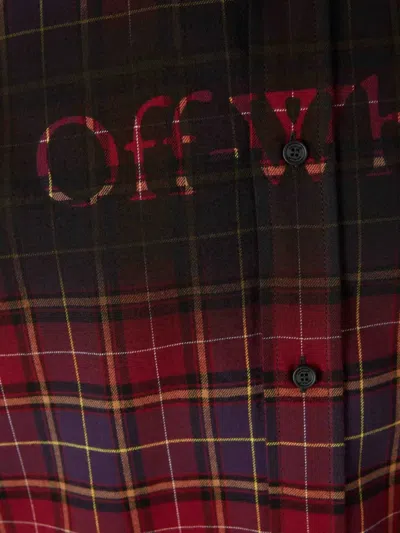 Off-white Bordeaux Shirt With Maxi Logo Lettering On The Front And All-over Check Motif In Wool Man In Red