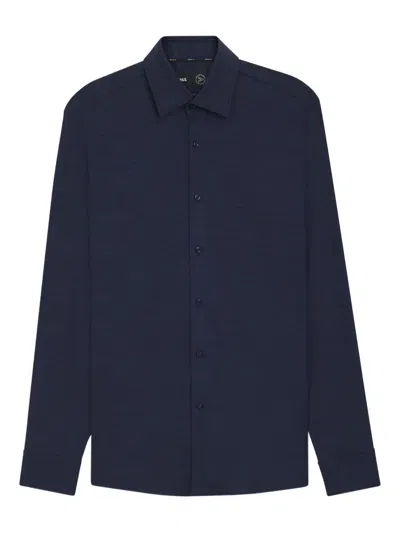 Hugo Boss Slim-fit Shirt In Brushed Performance-stretch Flannel In Blue