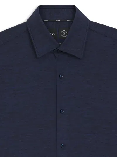 Hugo Boss Slim-fit Shirt In Brushed Performance-stretch Flannel In Blue
