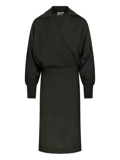 裹身式衣领罗纹连衣裙