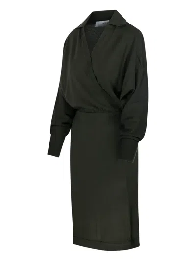 裹身式衣领罗纹连衣裙