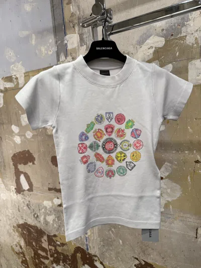 Balenciaga White T-shirt With Logo Prints In Gray