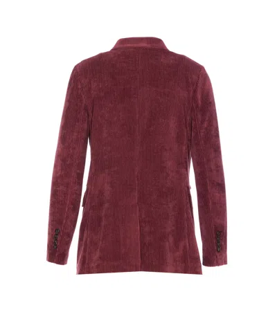 Circolo 1901 Structured Double-breasted Corduroy Jacket With Striped Pocket Square In Red