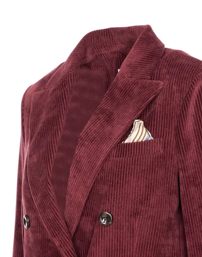 Circolo 1901 Structured Double-breasted Corduroy Jacket With Striped Pocket Square In Red