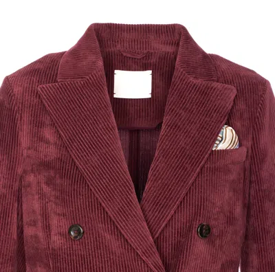 Circolo 1901 Structured Double-breasted Corduroy Jacket With Striped Pocket Square In Red