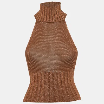 Pre-owned Alexandre Vauthier Brown Lurex Knit Back Open Top S