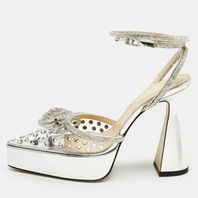Pre-owned Mach&mach Silver Leather And Pvc Double Bow Platform Pumps Size 38.5