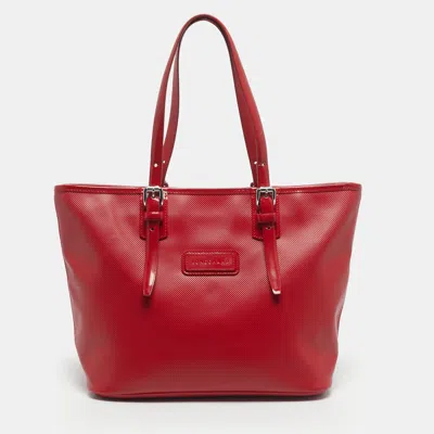 Pre-owned Longchamp Red Coated Canvas And Patent Leather Derby Verni Shopper Tote