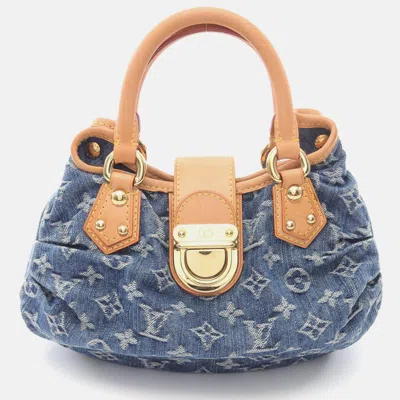 Pre-owned Louis Vuitton Pretty Blue Denim Leather Monogram Handbag