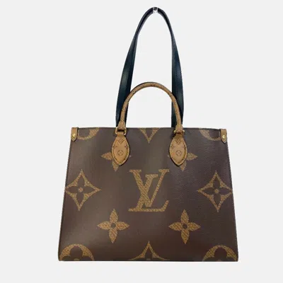 Pre-owned Louis Vuitton Monogram Giant On The Go Mm 2-way Tote Bag Canvas Brown