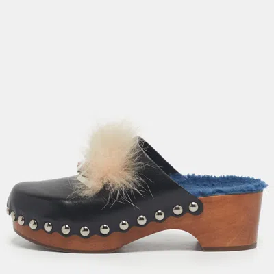 Pre-owned Fendi Black Fur And Leather Monster Clogs Size 37