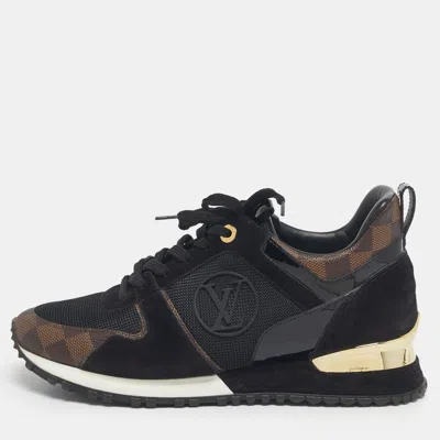 Pre-owned Louis Vuitton Black/brown Mesh And Monogram Canvas Run Away Sneakers Size 40